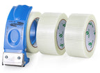 BOMEI PACK 3Rolls Filament Strapping Tape 2Inch with Dispenser, Heavy Duty Fiberglass Reinforced Packing Tape for Shipping, Cross Bi Directional Filanent Tape 2inch x 30Yds x 5.9Mil, Total 90Yds 3