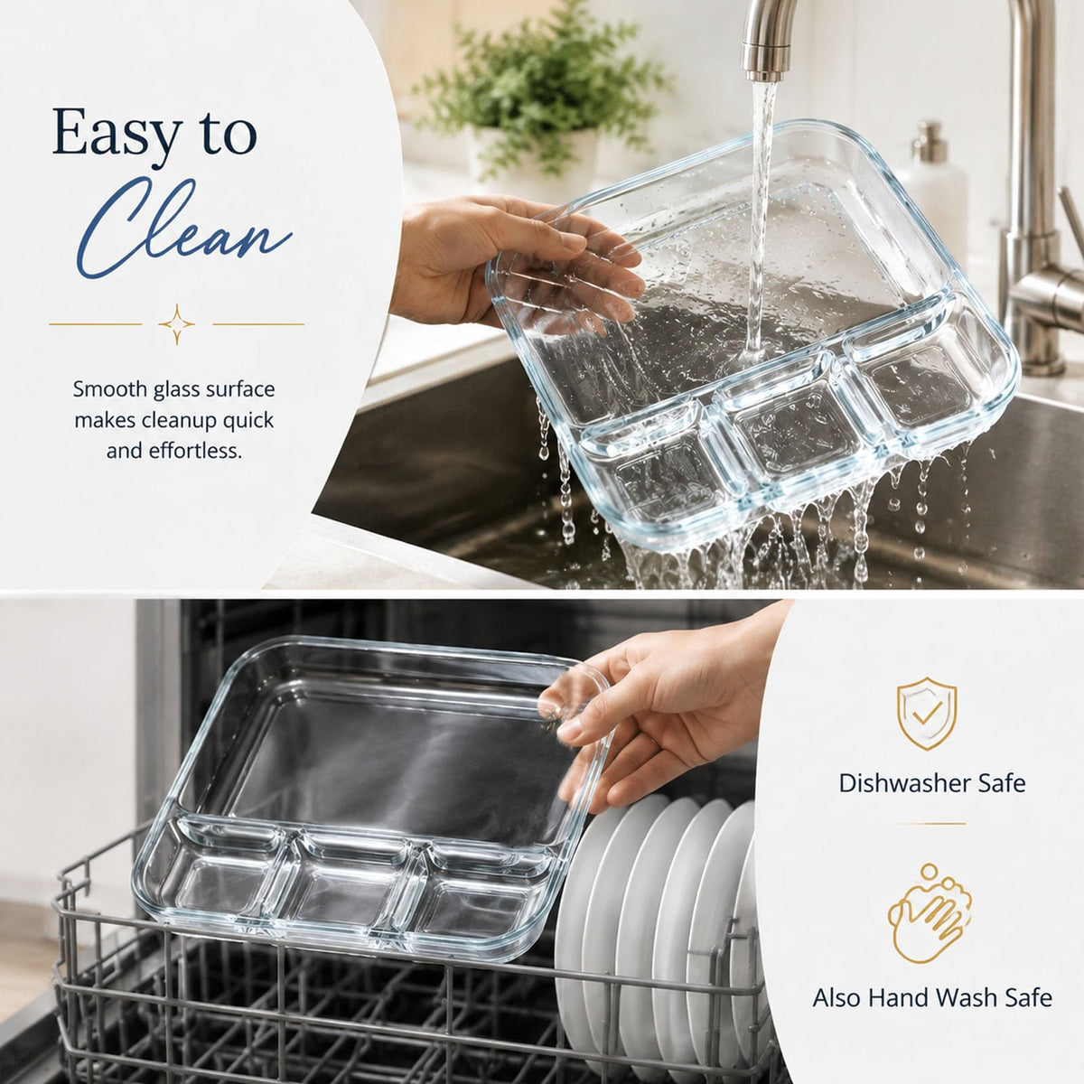 Glass Chips and Dip Serving Dish, Square Divided Appetizer Tray