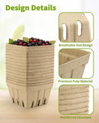 30 Pack Natural Pulp Fiber Berry Basket (4.3x4.3x2.75 Inch), Natural Pulp Produce Baskets & Berry Containers, Vented Strawberry Baskets for Farmers Market Decor, Grocery Store and Kitchen Display Tawny 1Pint 30