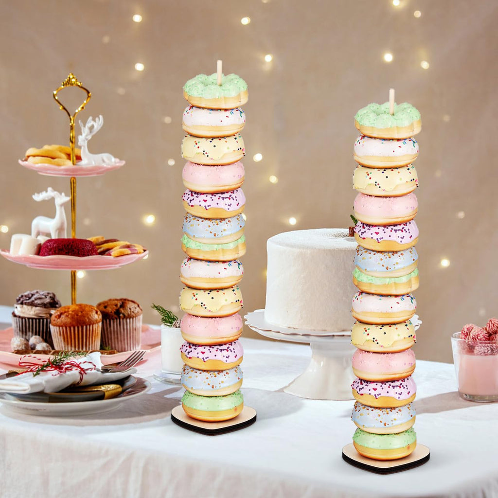BESTYASH Wooden Donut Display Stand 15 Bases and 15 Rods Dessert Table