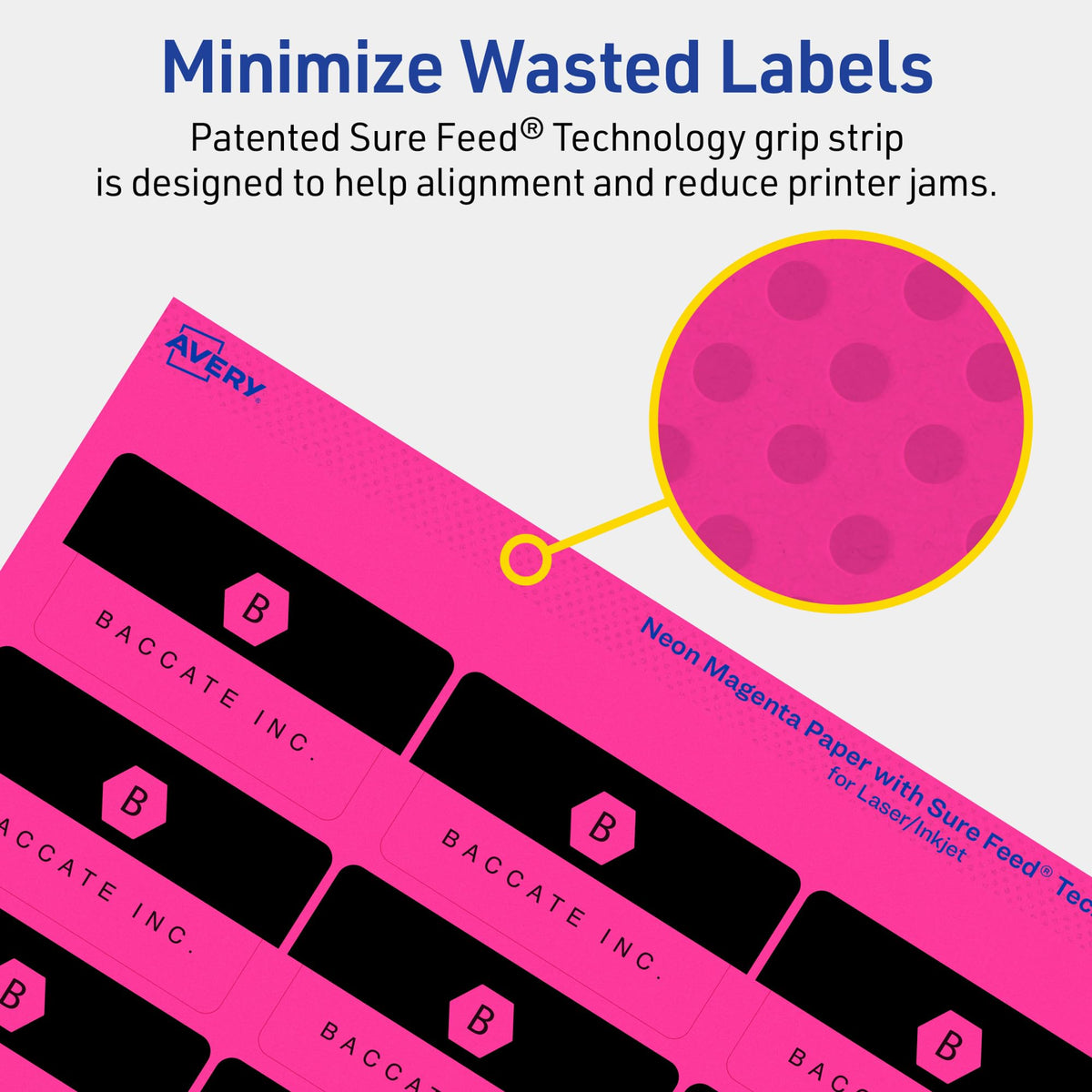 Avery® Printable Rectangle Labels, Sure Feed® Technology, 1-1/4" x 2-3/8", Neon Magenta Labels, Print-to-The-Edge, Laser/Inkjet Printable, 360 Total, Great for Mailing 360 labels