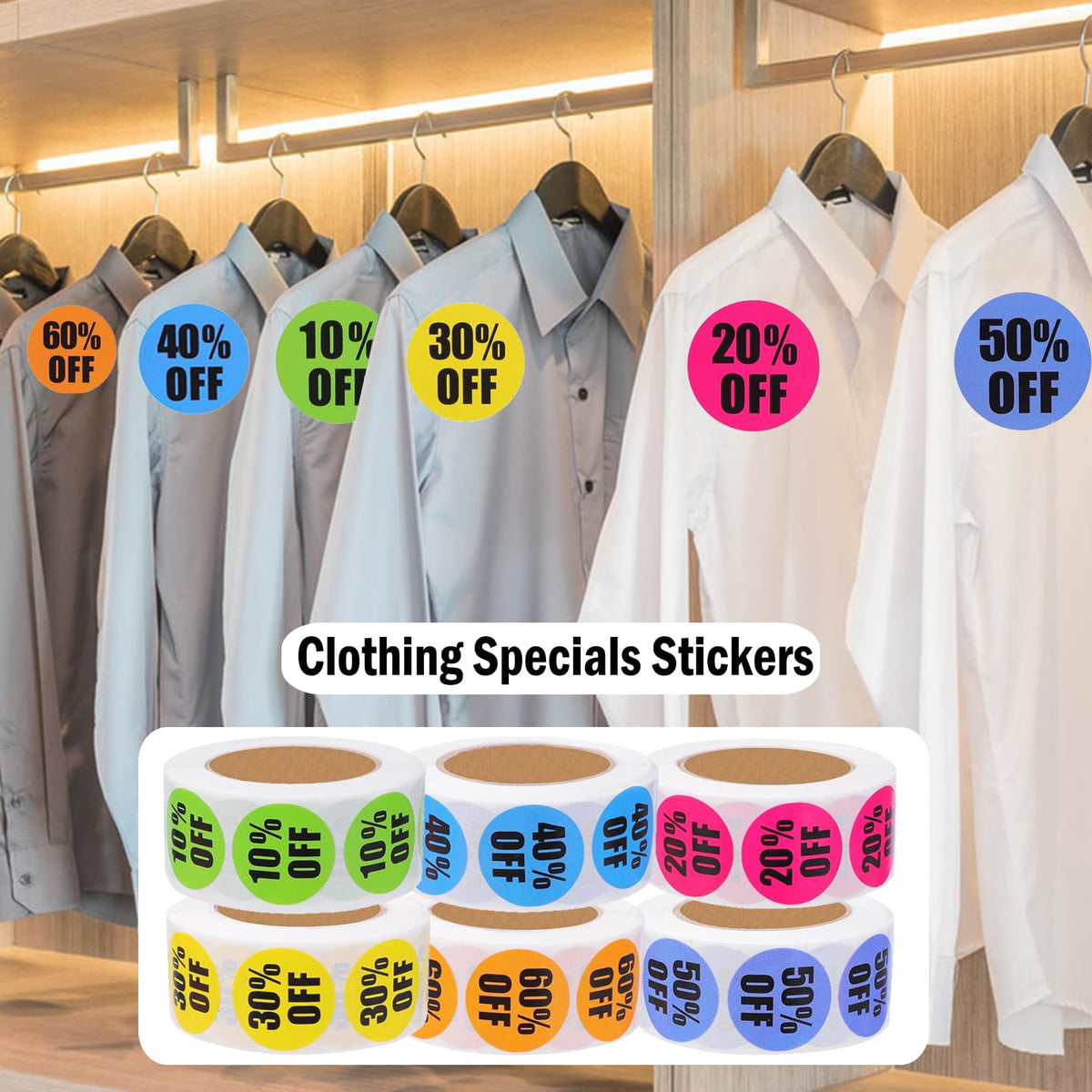 3000Pcs Discount Stickers,1 in Percent Off Sale Stickers,6 Rolls