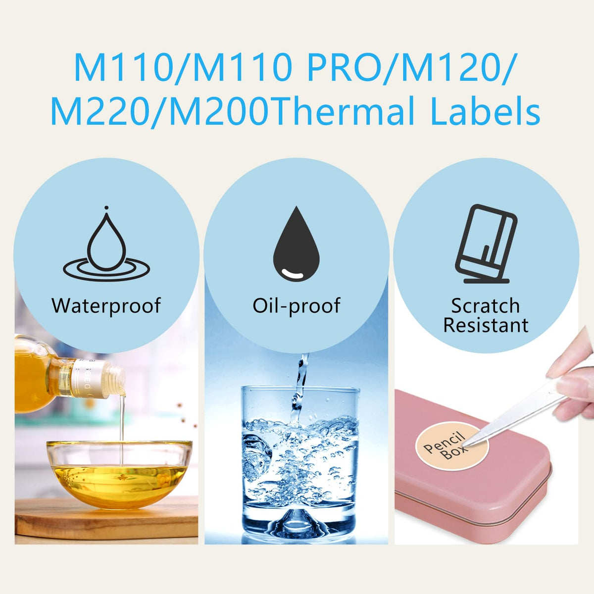 4 Rolls Round Circle Thermal Label Compatible for Phomemo M100/M110/M150/M221/M220/M120/M200/M250 Label Printer,1.96" x 1.96"（50x50 mm, 140 Labels/Roll Black on Pink & Blue & Khaki & Green Color-4 Rolls 50x50mm(1.96"x1.96")