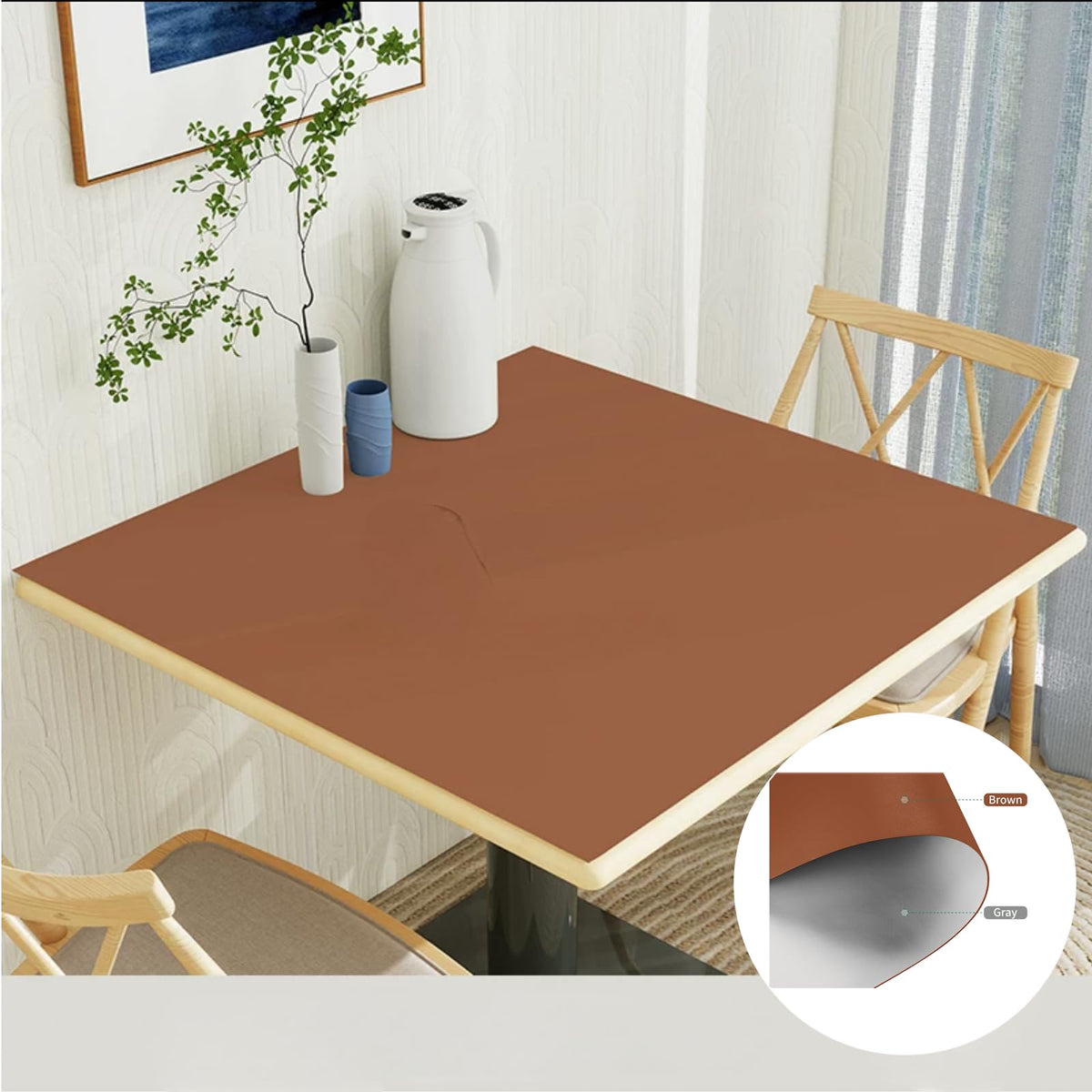 1.8mm Thick Leather Table Protector - Heavy Duty Waterproof Desk Cover for Dining,Coffee Table, Nightstand, Dresser Top Non-Slip Scratch Resistant Surface, 16x36 Inch (Brown+Gray) Brown+gray 16×36 inch