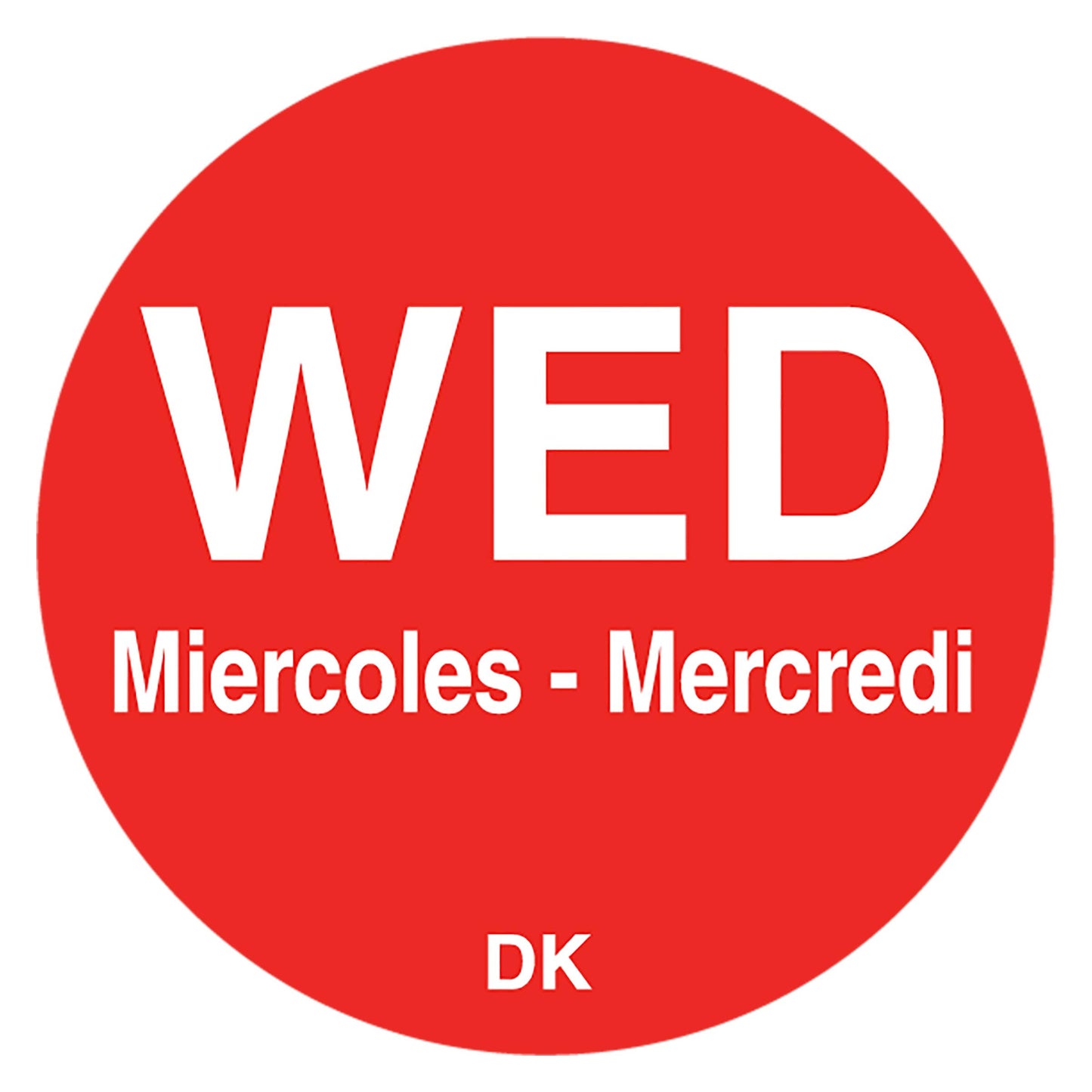 DayMark Safety Systems DuraMark IT110059-3-WED Day of The Week Trilingual Permanent Label, Wednesday, 3/4" Circle, Red (Roll of 2000)