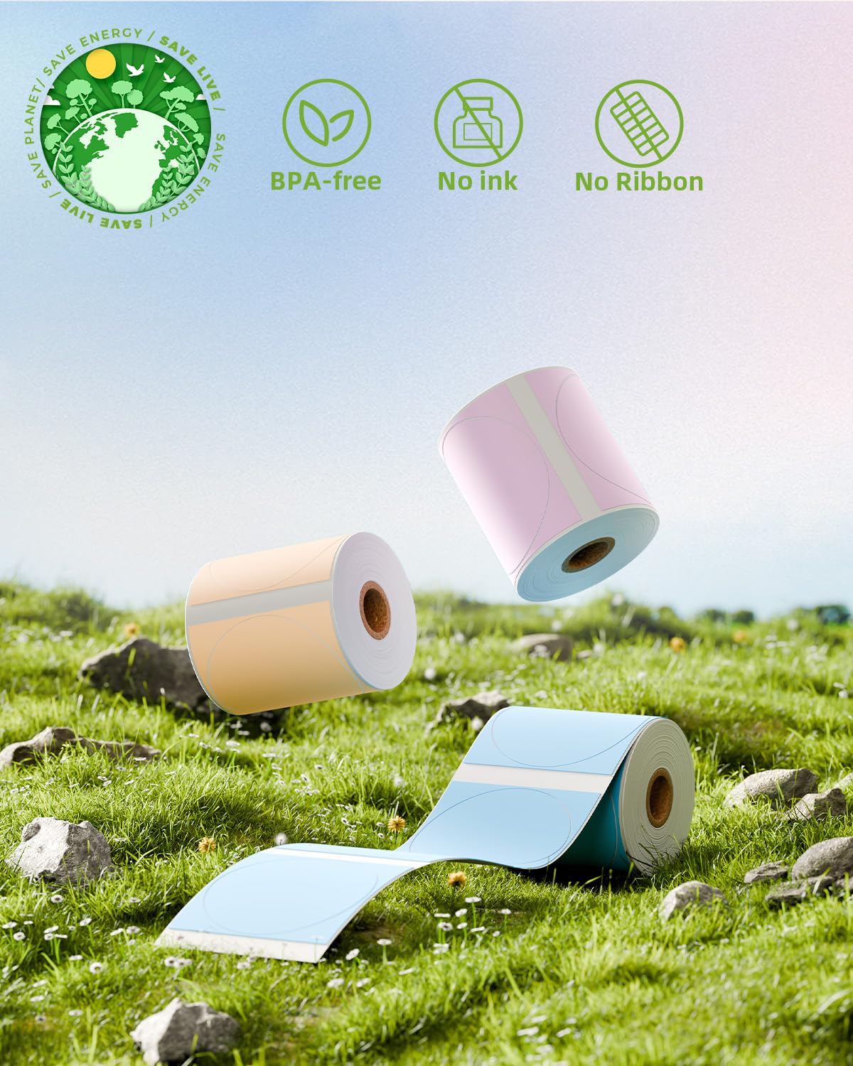 M220 Label, M110 Thermal Labels Round - 1.96"(50mm) Waterproof Circle Sticker for Compatible with Phomemo M110 M150 M220 M221 M250 M260 M100 Labels Printer, Pink, Blue, Khaki, 3 Rolls for Logo, Thanks Pink Blue Khaki 1.96"x1.96"