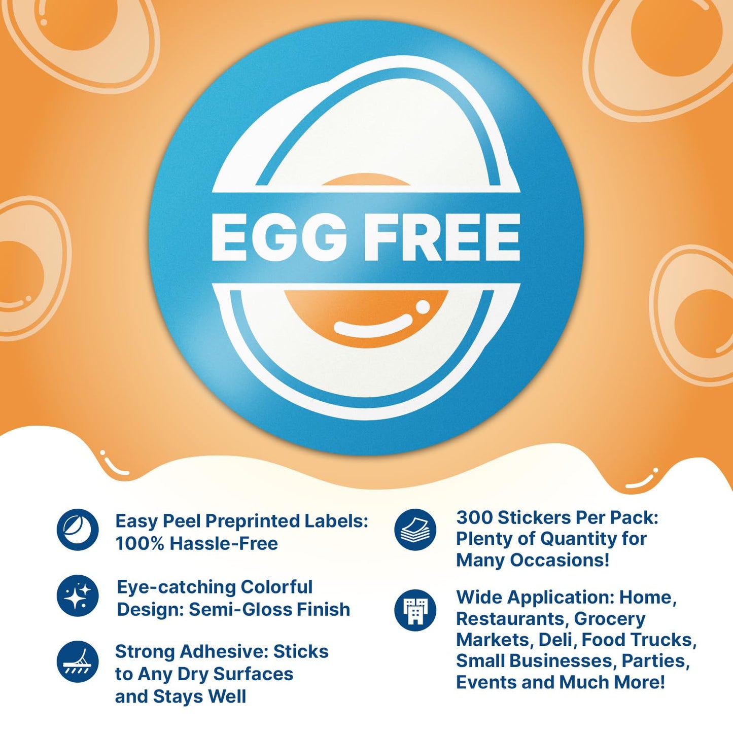 Egg Free Food Labels Stickers - 1.5" Round Food Allergy Warning Meal Choice Label Stickers for Restaurant Deli Grocery Store Food Packaging, Strong Adhesive & Easy Peel (300 Labels on Sheet) 300 Labels Egg Free