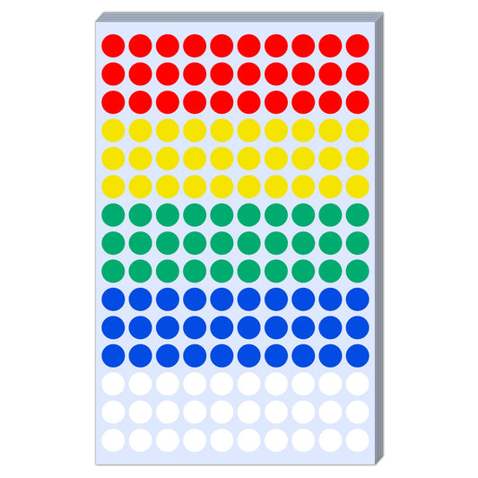 2100 Pack - 0.4" Colored Dot Stickers, Small Round Circle Labels - 5 Colors 2100 Pieces