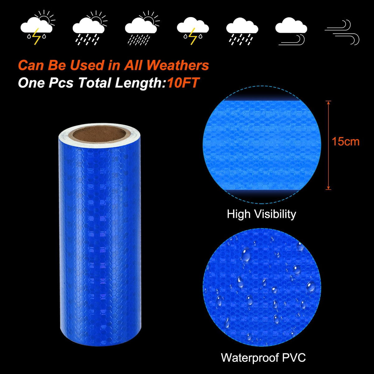 PATIKIL Reflective Tape, 2 Rolls 6 Inch x 10 FT Waterproof High Visibility Self-Adhesive Warning Safety Tape Reflective Stickers External Accessories for Cars Trucks, Blue