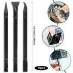 Mozeat Lens 9-piece crevice cleaning tool set with black carbon fiber plastic scrapers for car detailing and narrow space cleaning.