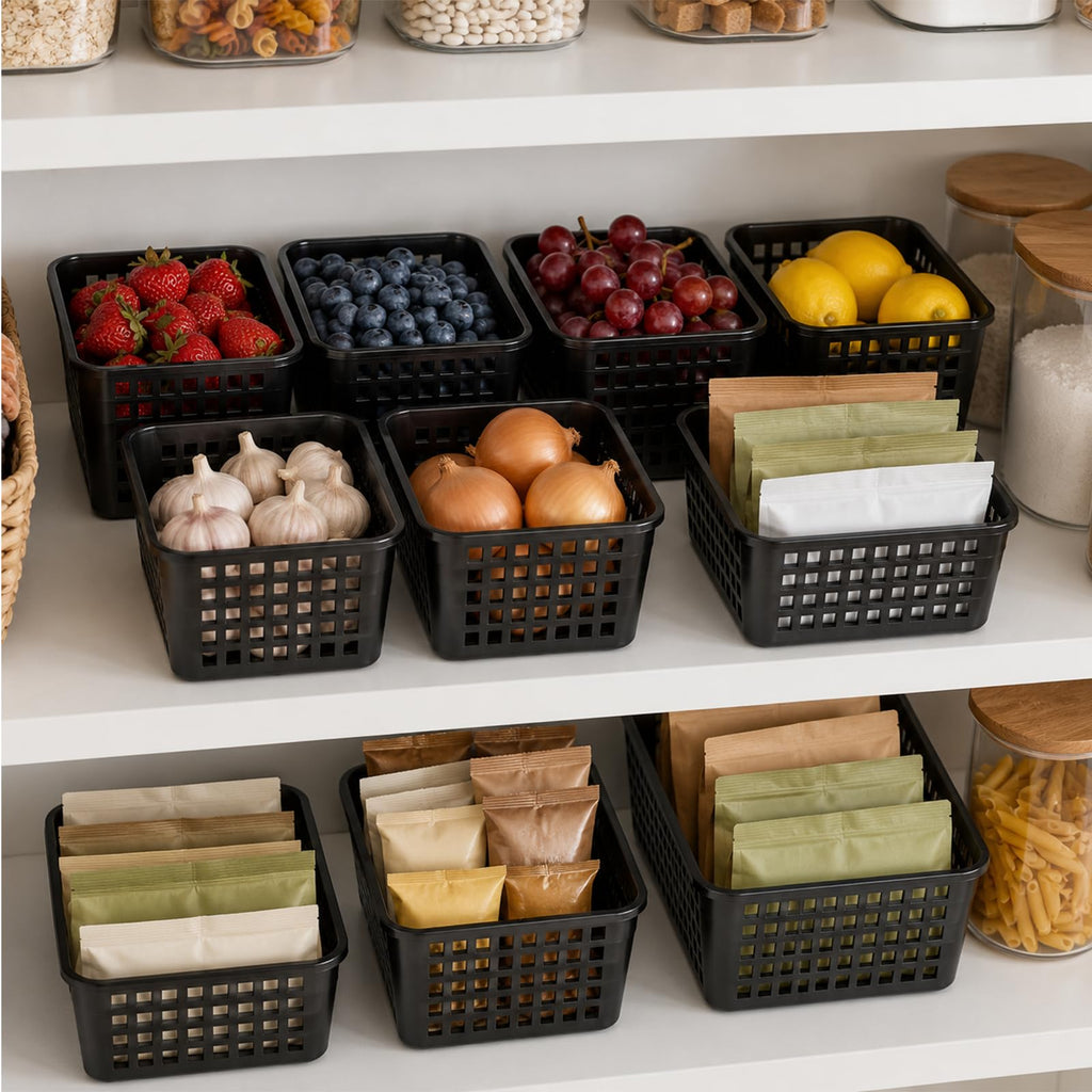 20 Pack Black Small Plastic Berry Baskets for Classroom and Produce