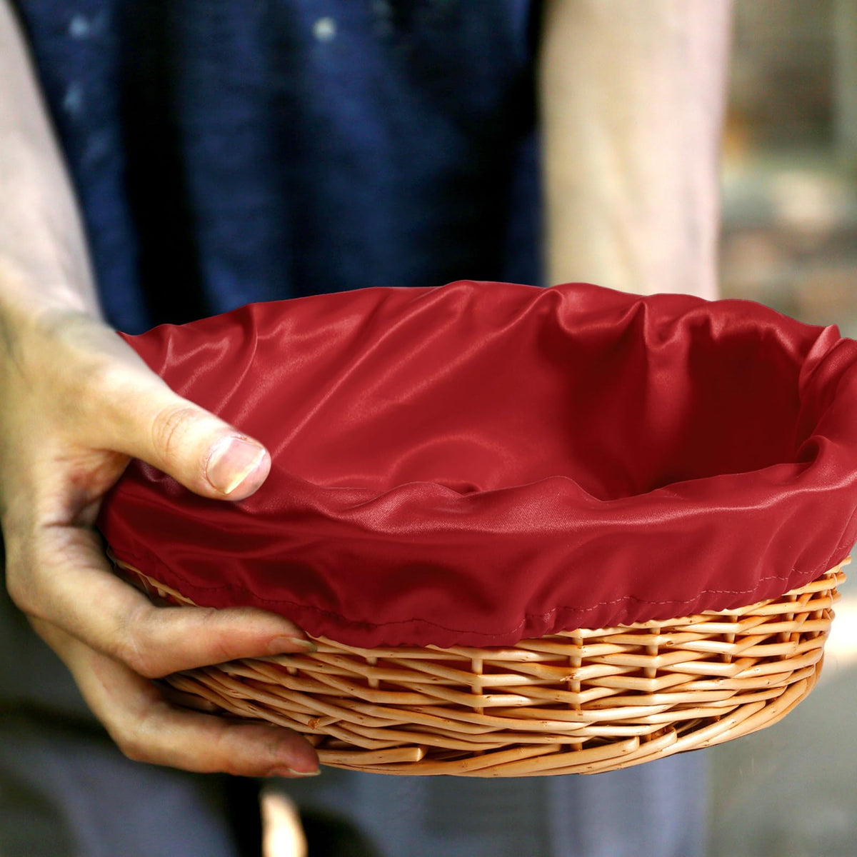 FillTouch 2 Pcs 12 Inches Round Offering Baskets for Church, Blue,Red red, blue