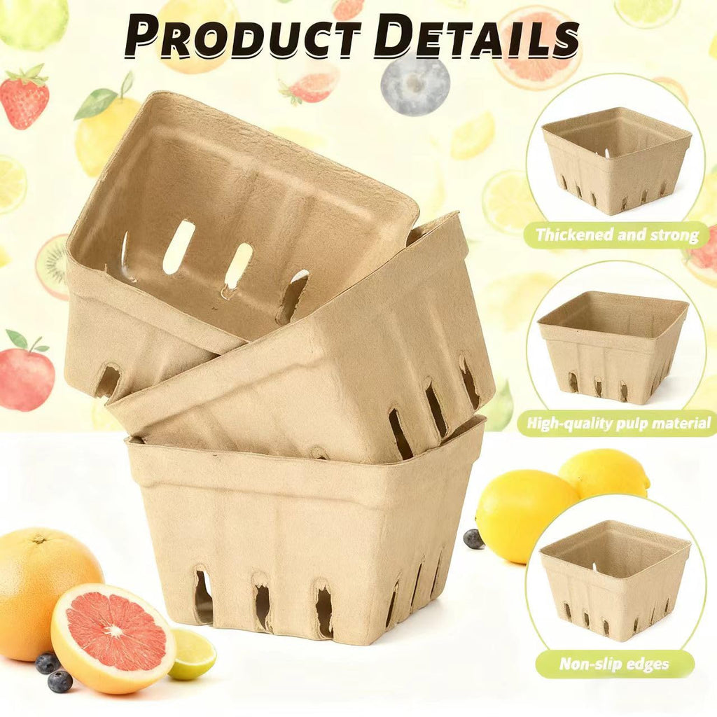30 Pack Natural Pulp Fiber Berry Baskets, Vented Produce Containers Berry Baskets (30 Pack)