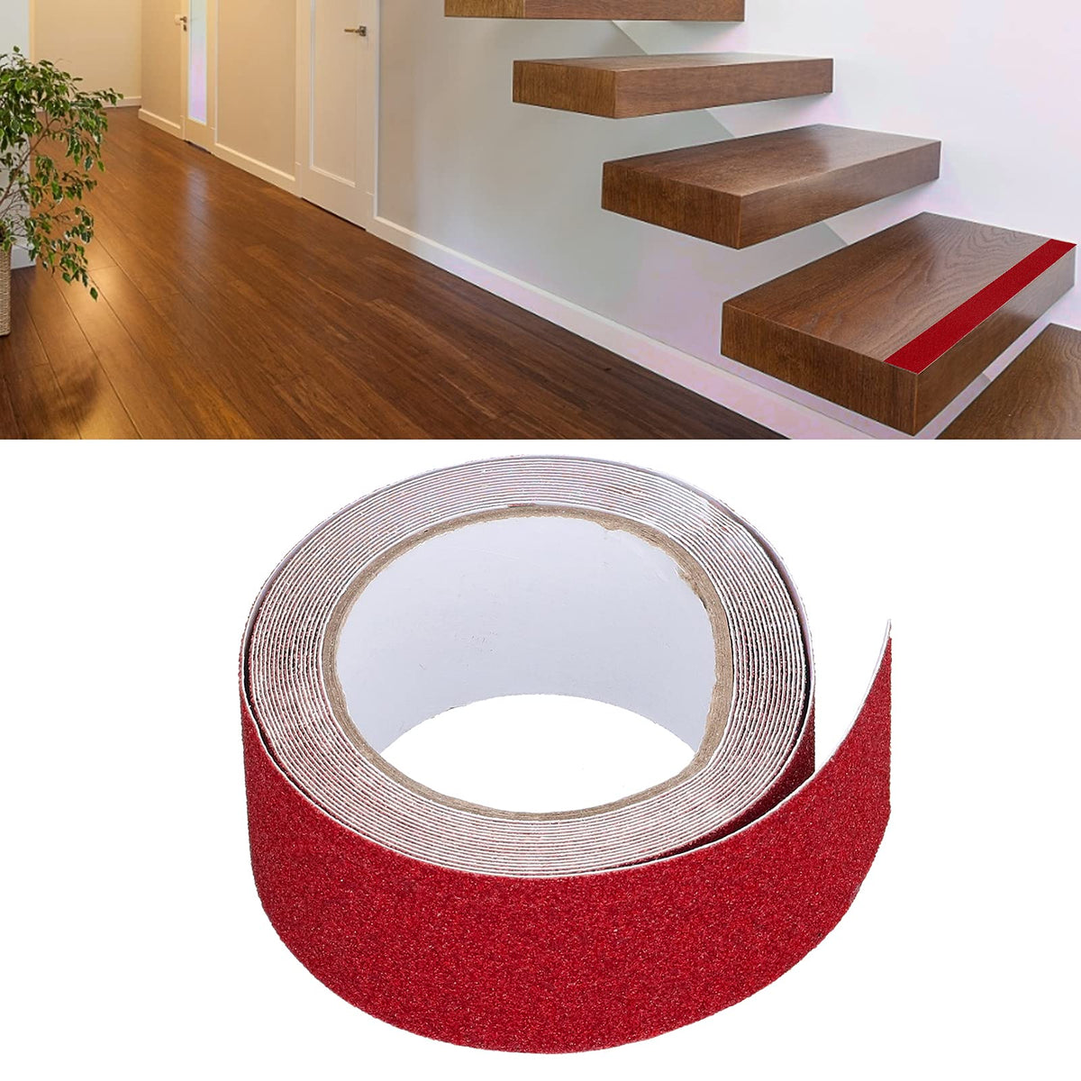 Tissting Anti Slip Grip Tape 2" x 16.4ft(Red) | Durable Adhesive Backing, Waterproof & Weatherproof, High-Traction Surface for Stairs, Ramps, Decks, Indoor/Outdoor Use Red