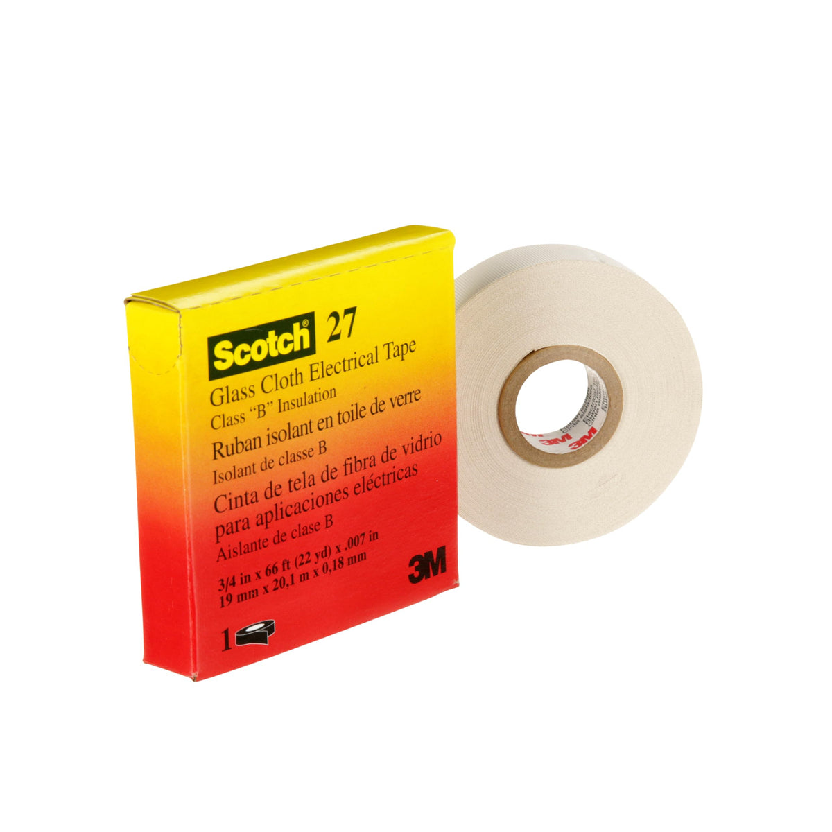 3M Glass Cloth Electrical Tape 27, 3/4 in x 66 ft, 1 Roll