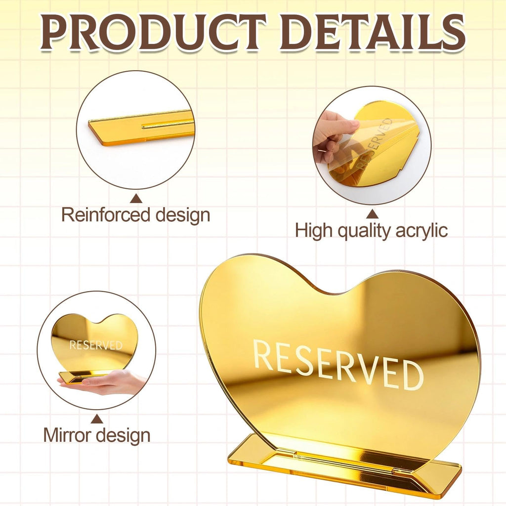 BLMHTWO 3pcs Gold Heart Reserved Table Signs for Wedding Party (4.72*6.3in)