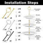9 Sets 3 Tier Tray Hardware Kit Cake Stand Hardware for DIY Serving Stand, Tiered Plate with Round Crown Sunflower Style in Gold Silver Black, Heavy Metal Fittings for Dessert Cupcake Fruit Tray