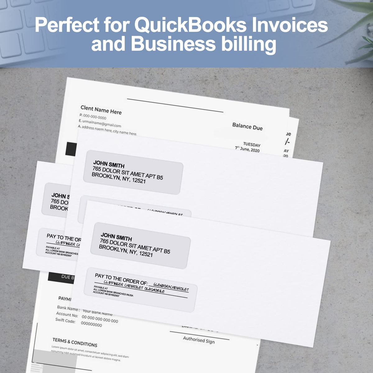 750#10 Security Envelopes, PANDRI NO.10 Self-Seal Double Window Envelopes Designed for QuickBooks Invoices, Business Statements & Documents - Number 10 Size 4 1/8 Inch X 9 1/2 Inch - 24 LB 750 PACK