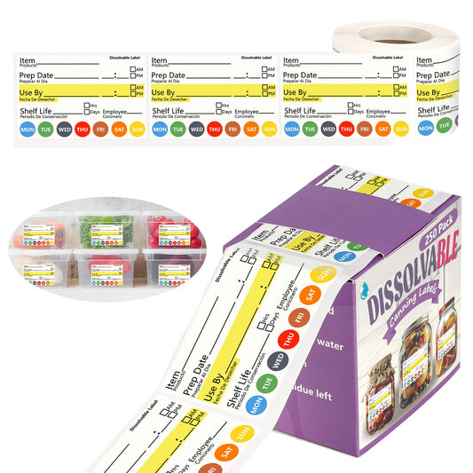 250 PCS Dissolvable Food Labels Removable Food Labels Stickers Shelf Life Labels Food Labels Dispenser 2×3 Food Expiration Stickers Dissolvable Labels for Food Containers Freezer Labels for Kitchen