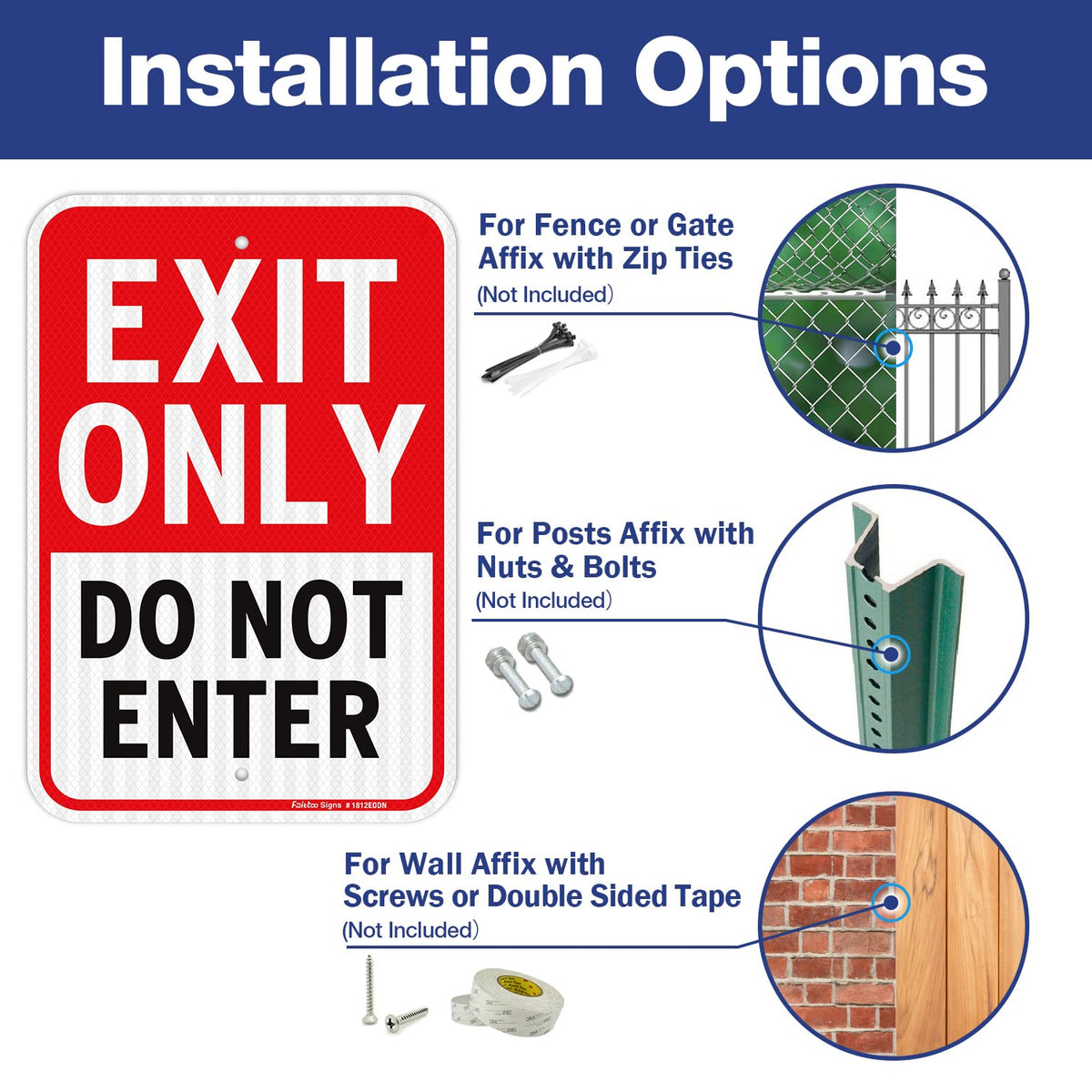 Faittoo Exit Only Do Not Enter Sign, 18 x 12 Inches Engineer Grade Reflective Aluminum Sign, UV Protected, Weather/Fade Resistant, Easy to Install and Read, Indoor/Outdoor Use (2 Pack) Red and Black on White-2 Pack