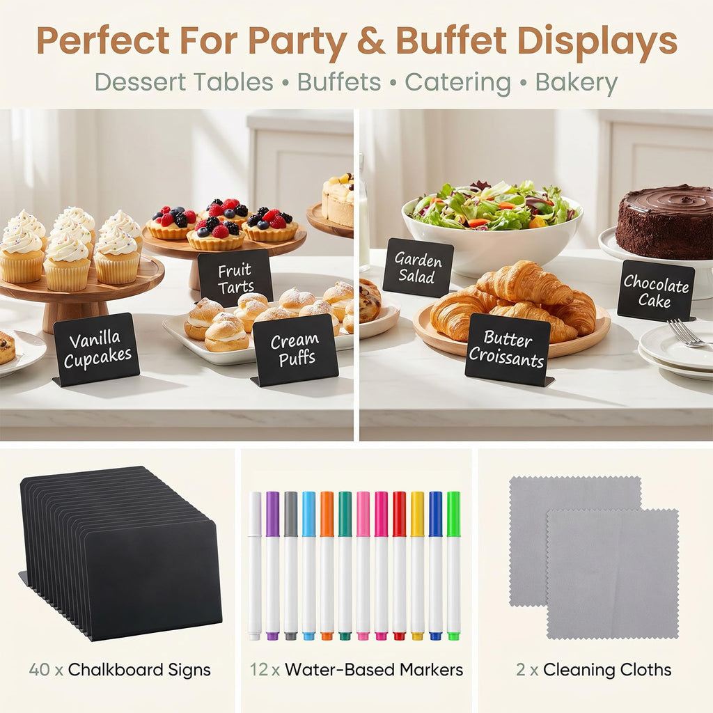40 Pcs Food Labels for Party Buffet - 4x3 Inch Mini Chalkboard Signs