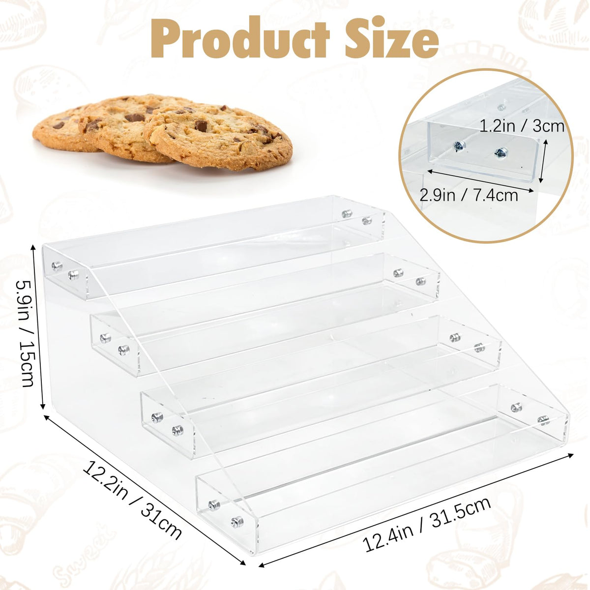 Tfwadmx 4 Tier Cookie Display Stand, Clear Acrylic Tiered Cupcake & Dessert Display Stand for Bakers, Vendors, Parties, Craft Fairs, and Market Booths