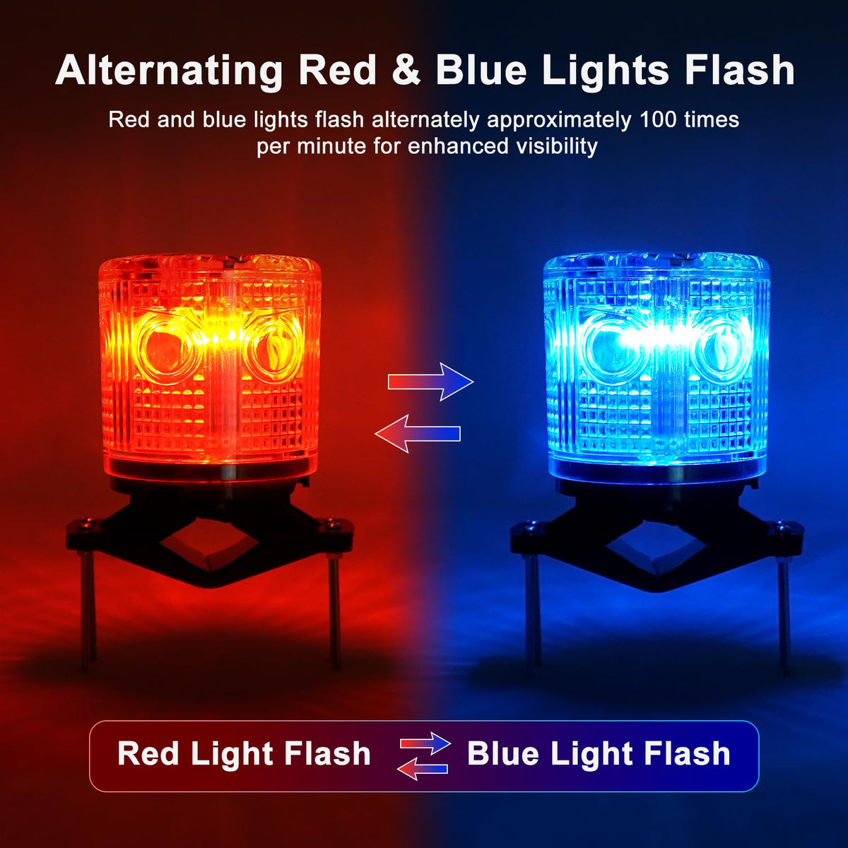 Aolyty Solar Strobe Warning Light, Alternating Red and Blue LED Clamp Base