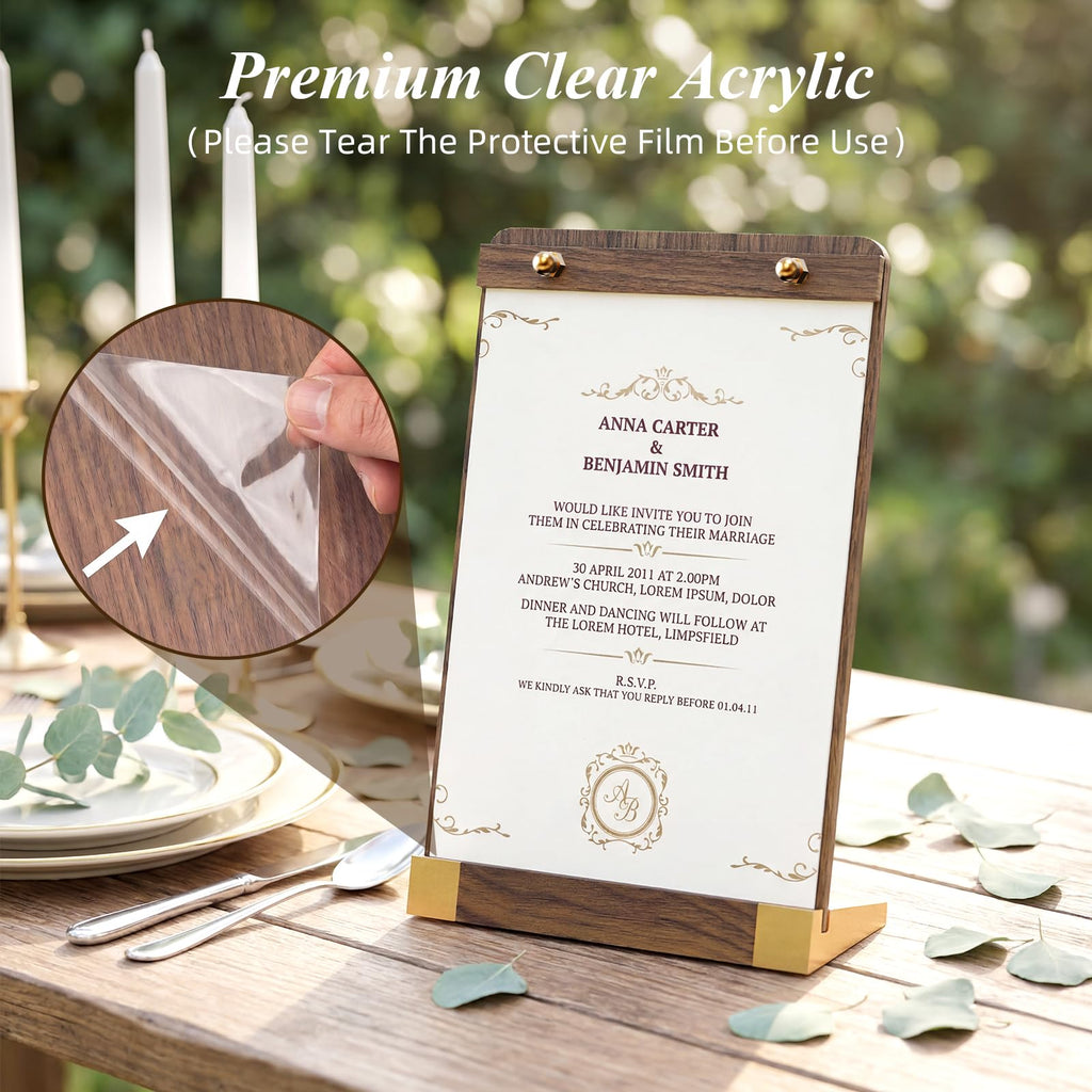 PPH-Sisy 4 Pack Acrylic Sign Holders 4x6 with Wood Base, Tabletop Display Sign Stand for Menu Flyer Poster, Clear Acrylic Paper Frame for Restaurant Coffee Shop Hotel Office Exhibition 4x6-4 Pack