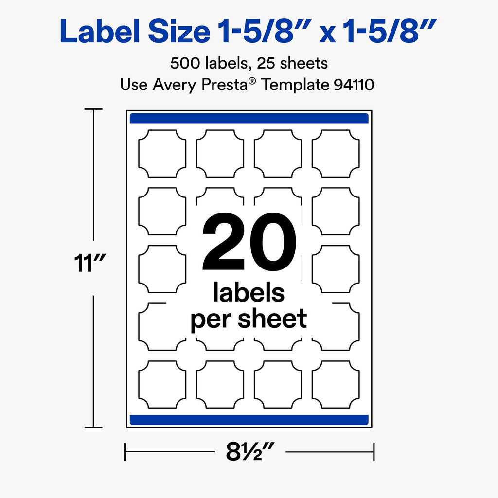 Avery Matte White Square Scalloped Labels, Sure Feed Technology, 1-5/8" x 1-5/8", 500 Matte White Printable Labels 500 labels