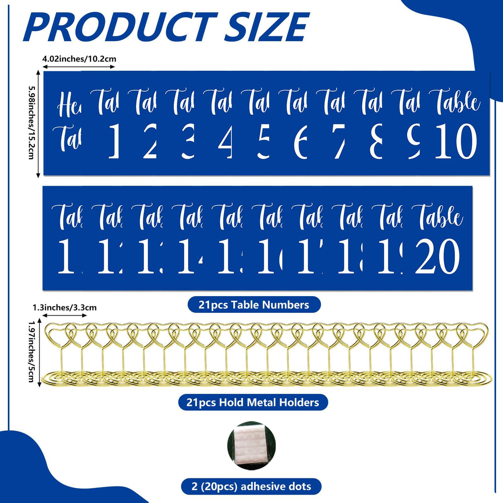 Blue Wedding Table Numbers 1-20 with Head Table and 21PCS Card Holders Blue