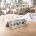 Reserved Table Signs Set of 6 - Heavy Stainless Steel Table Reservation Plates - Durable, Stackable and Waterproof Metal Signs for Restaurants, Hotels, Bars, Cafés, Weddings and Events Design 2
