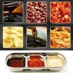 6 Pcs Stainless Steel 3-Compartment Condiment Tray – Korean Style Soy Sauce Dish for BBQ, Banchan, Spices, Salt, Sugar – Stackable Divided Server for Home & Restaurant Use