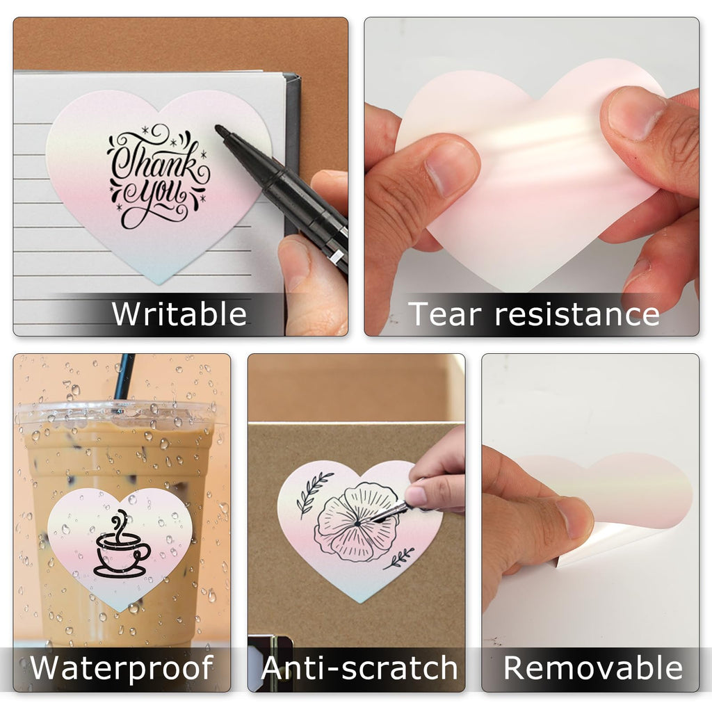 Heart Thermal Labels 3 Inch Gradient Red Vinyl Stickers 500 PCS