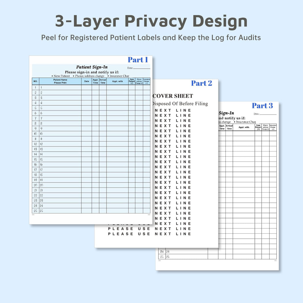 Patient Sign in Sheets, HIPAA Compliant Medical Forms with Peel-Off Labels 30