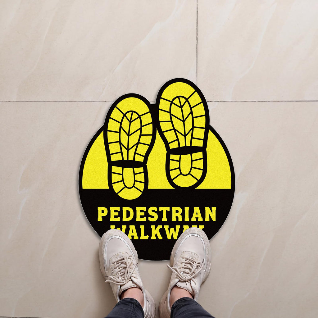 5 Pack Pedestrian Walkway Floor Sticker Sign, 9 x 10.5 Inches 5