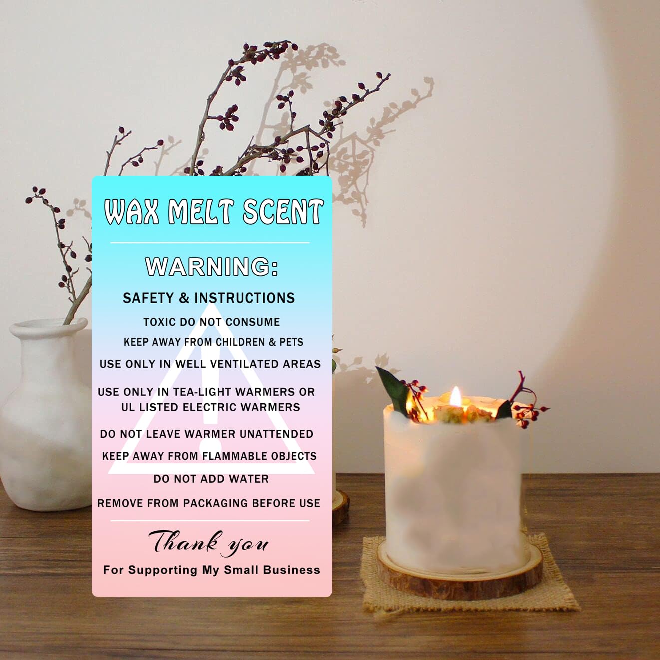 Wax Melt Scent Safety Instruction Stickers 2 x 3.5” Consultant Stickers Candle Jar Container Safety Labels for Soy Making Molds 200pcs