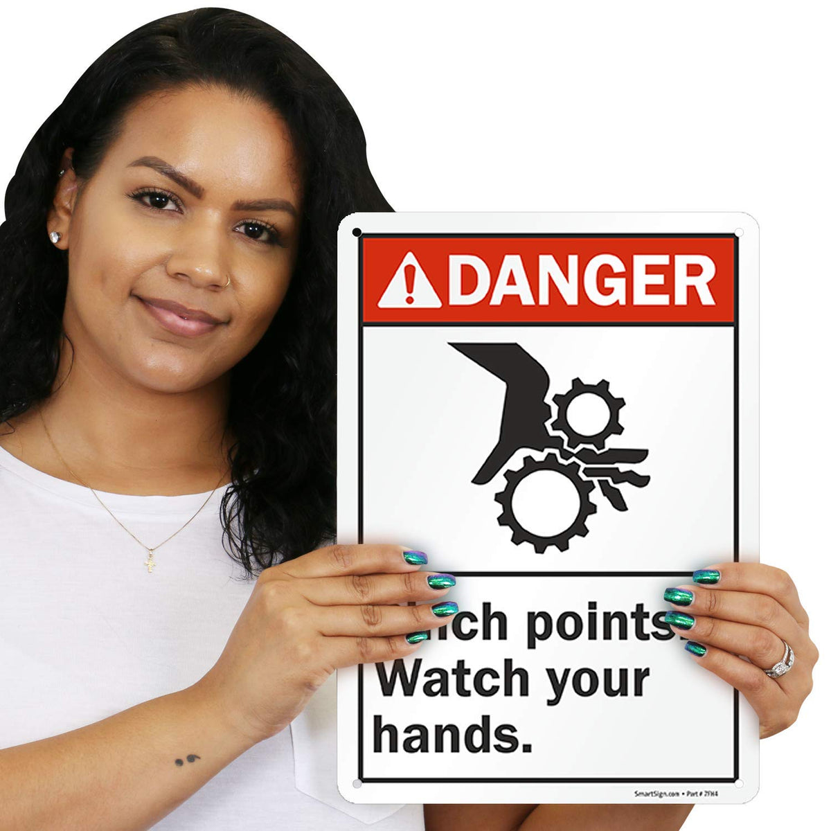 SmartSign "Danger - Pinch Points Watch Hands" Sign | 10" x 14" Aluminum 14" x 10"