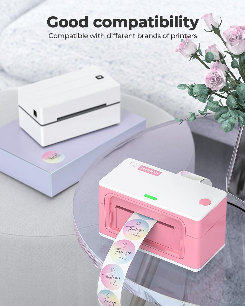 MUNBYN 2 Inch Circle Thermal Sticker Labels and Bluetooth Thermal Label Printer