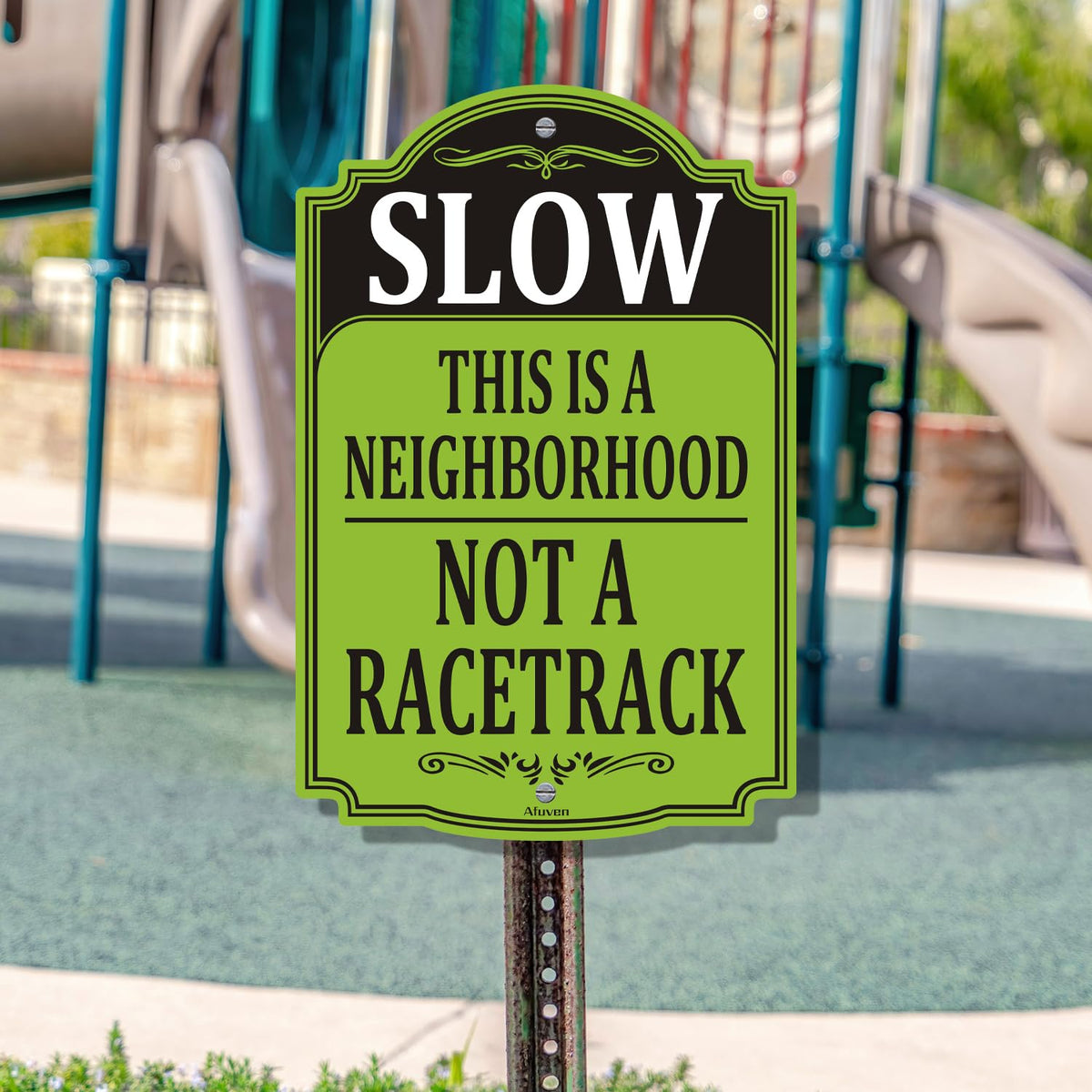Slow This is A Neighborhood Not A Racetrack Signs 18x12 inches Metal Reflective Rust Aluminum UV Protected Waterproof Sturdy Easy Mounting Outdoor Use 2 Pack