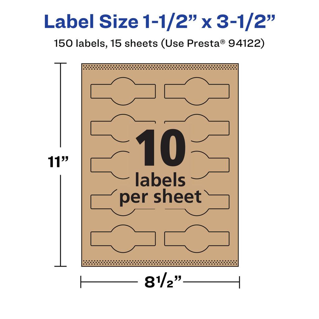 Avery® Kraft Brown Wraparound Band Labels, Sure Feed® Technology, 1.5" x 3.5", 150 Kraft Brown Labels, Print-to-the-Edge, Laser/Inkjet Printable Labels 150 labels