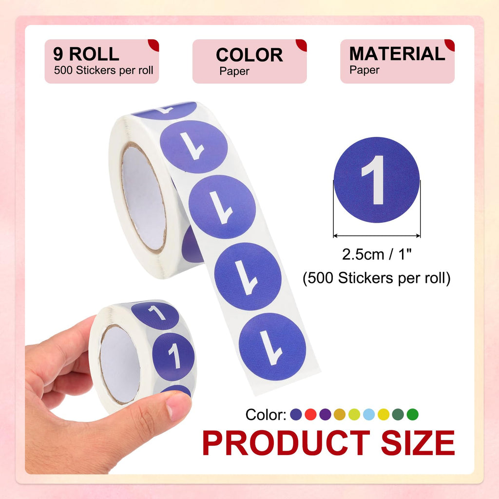 PATIKIL 9 Rolls Number 1-9 Circle Stickers Self-Adhesive Number Label