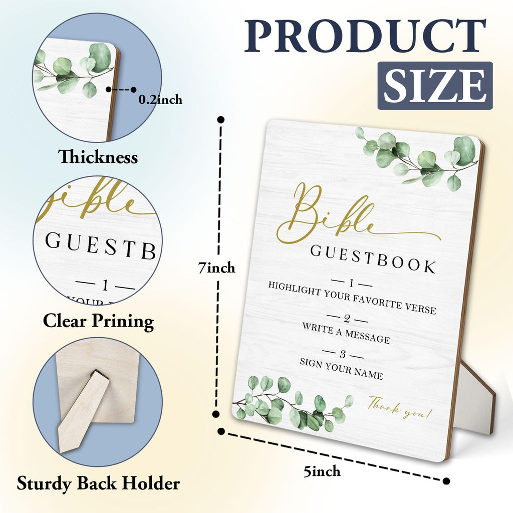 Bible Guest Book Sign 5"X7", Wedding Bible Guest Book Wooden Stand Sign, Wedding Table Decor for Ceremony & Reception (Green Leaves, 5x7 Inch) 5"X7" Green Leaves