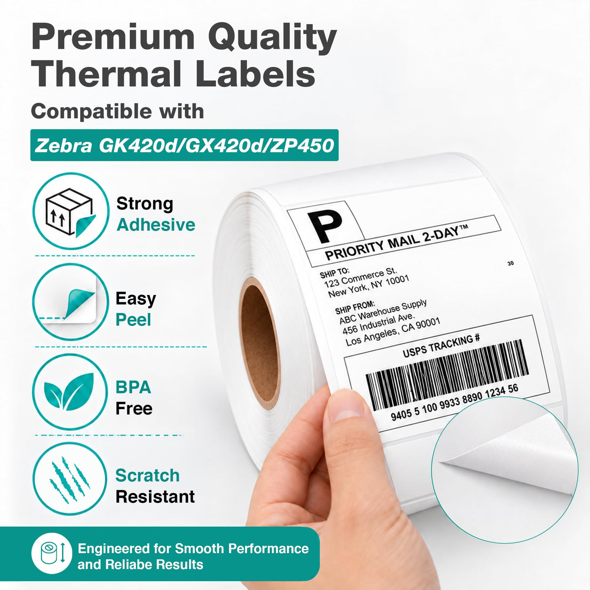 4x6 Thermal Labels Compatible with Zebra GK420d/GX420d/ZP450-500 Labels 1 Roll