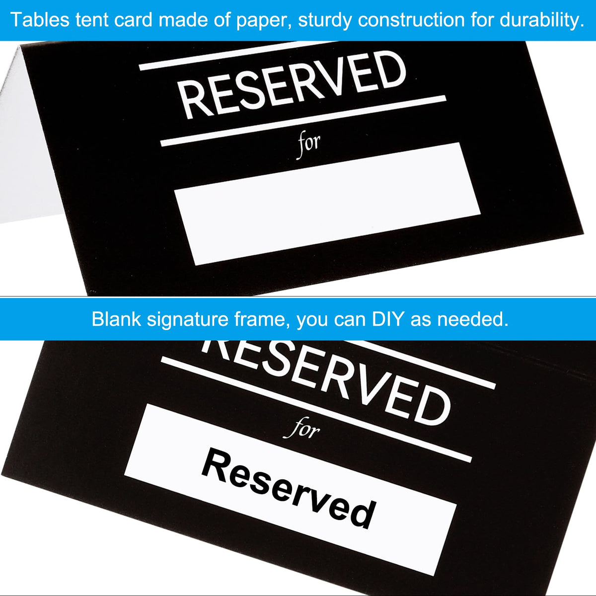 PATIKIL 40 Pack Reserved Table Signs, Double Sided Seating Name Cards Tables Tent Blank Card for Wedding Restaurant Party Event Foodservice, Black