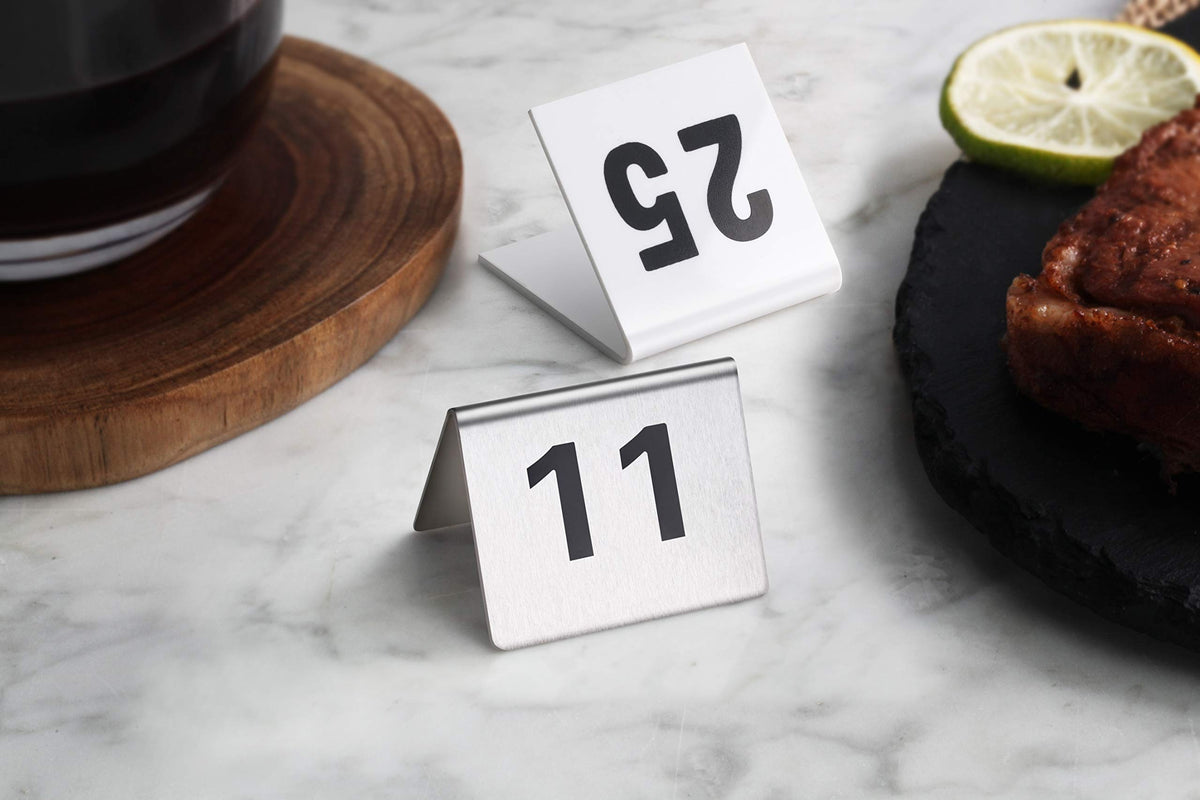 New Star Foodservice 27617 Stainless Steel Tent Style Table Number Card, 1-25, 1.5" x 2" Inch
