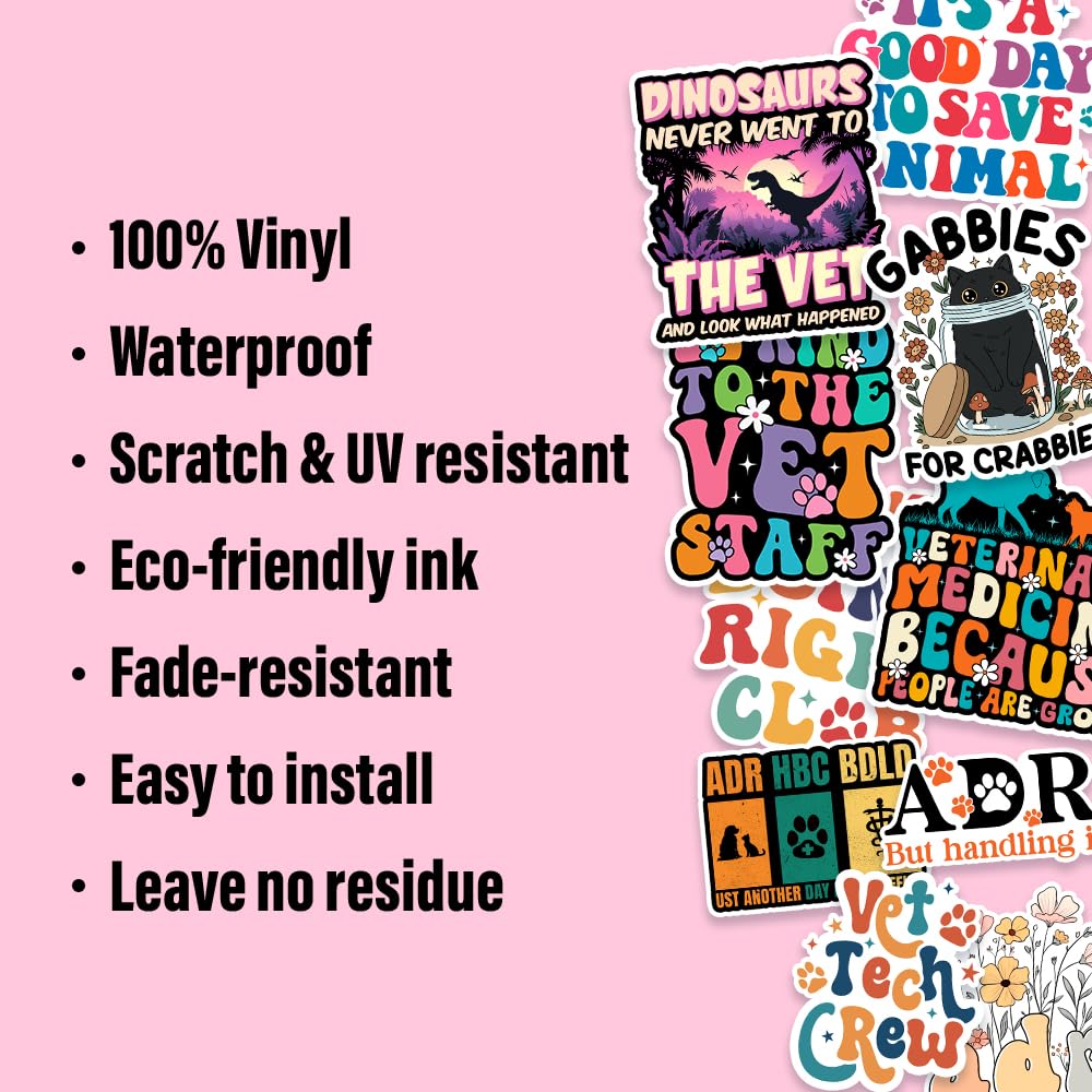 (10Pcs-3in) Funny Vet Sticker Pack, Veterinarian Sticker Decal Bundle, Veterinary Week Gift for Vet Tech Receptionist, Veterinary Medicine Decor for Laptop Tablet Planner Kindle Helmet Vehicle 64
