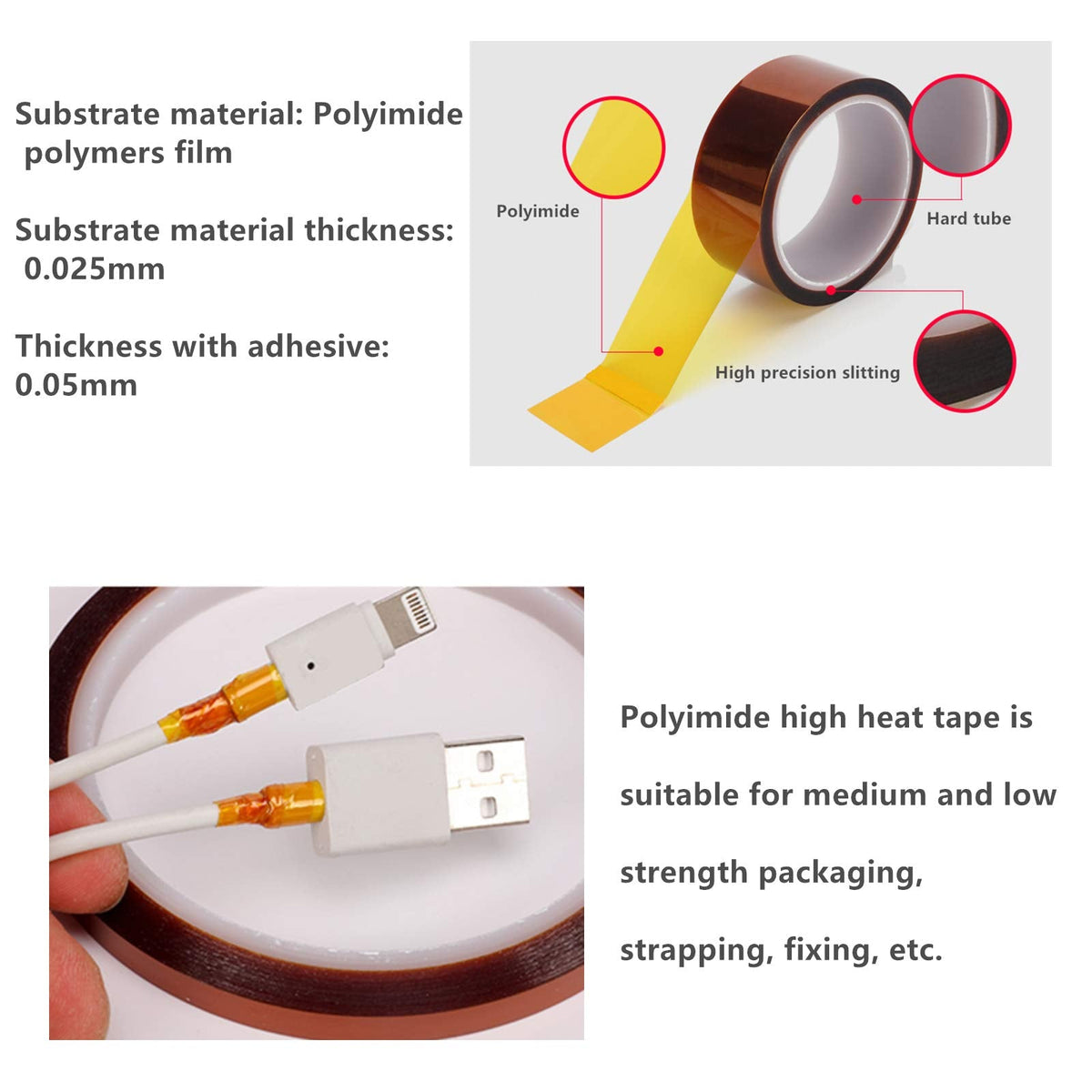 High Temperature Tape, 6 inch (150mm) X 108 FT (33M) Polyimide Resistant Tape Silicone Adhesive for 3D Print Platform, Soldering,