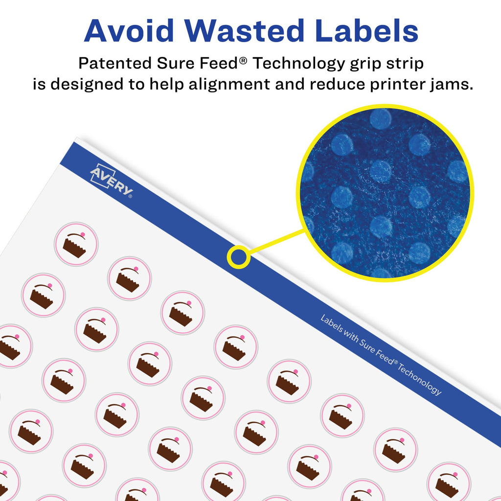 Avery® Glossy Clear Round Labels, Sure Feed® Technology, 1.25" Diameter, 300 Glossy Clear Labels, Print-to-The-Edge, Laser/Inkjet Printable 300 labels