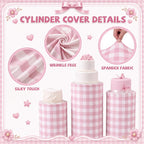Tigeen 3 Pcs Cylinder Pedestal Stand Covers, Gingham, Pink and White