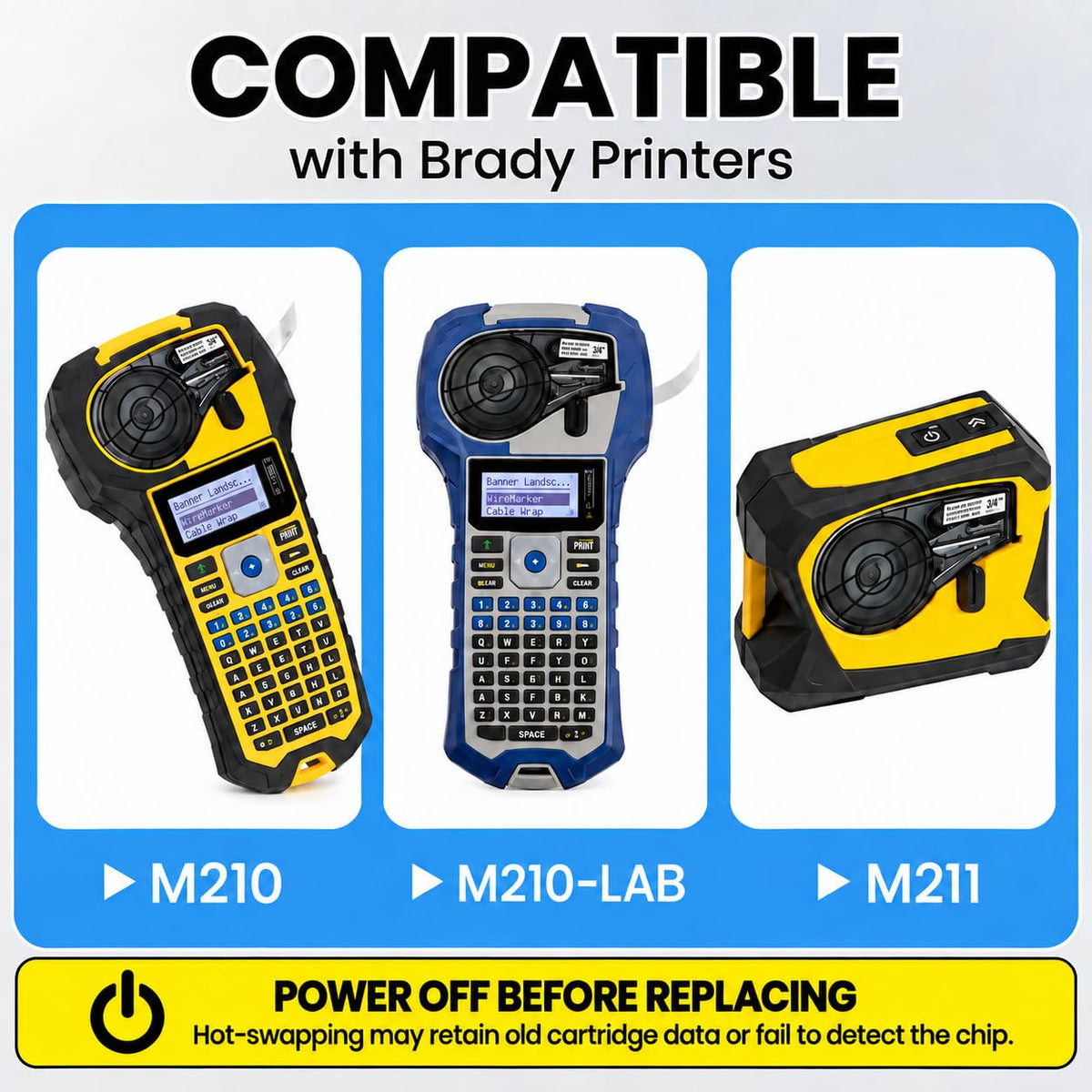 1 Pack Compatible with Brady M21-500-595-WT Label, Black/White, 0.5" x 21' Black-on-white 0.5" X 21'